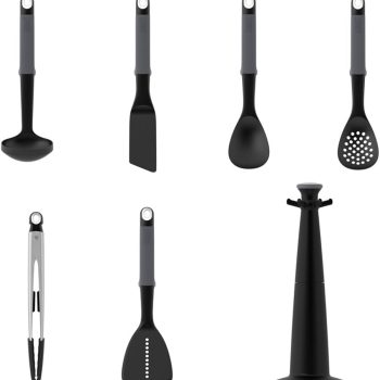 Elevate Carousel Nylon Kitchen Utensil Set with Rotating Storage Stand, 6-piece, Gray - Image 4