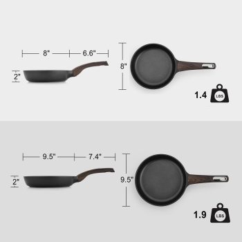 2Pcs Nonstick Cookware Sets, 8 Inch & 9.5 Inch Nonstick Pots and Pans Set, Cooking Pan Set with Woodgrain Handle,Non Toxic Cookware for All Stove Tops, Healthy and Safe, Induction Compatible - Image 2