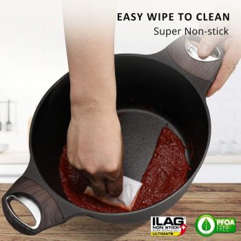 Stock Pot Nonstick 4.5 Quart Soup Pot Casserole Pot with Lid Healthy Pasta Pot Cooking Pot Black Sauce Pot with Woodgrain Bakelite Handle, All Stove Compatible Cookware, Easy to Clean - Image 3