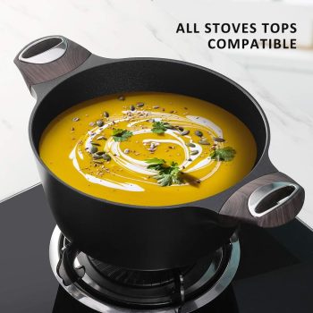Stock Pot Nonstick 4.5 Quart Soup Pot Casserole Pot with Lid Healthy Pasta Pot Cooking Pot Black Sauce Pot with Woodgrain Bakelite Handle, All Stove Compatible Cookware, Easy to Clean - Image 4