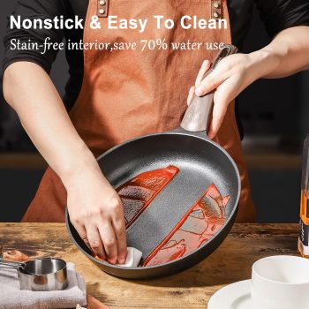 2Pcs Nonstick Cookware Sets, 8 Inch & 9.5 Inch Nonstick Pots and Pans Set, Cooking Pan Set with Woodgrain Handle,Non Toxic Cookware for All Stove Tops, Healthy and Safe, Induction Compatible - Image 3