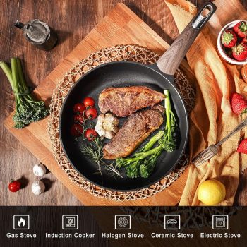 2Pcs Nonstick Cookware Sets, 8 Inch & 9.5 Inch Nonstick Pots and Pans Set, Cooking Pan Set with Woodgrain Handle,Non Toxic Cookware for All Stove Tops, Healthy and Safe, Induction Compatible - Image 5