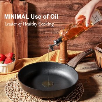 2Pcs Nonstick Cookware Sets, 8 Inch & 9.5 Inch Nonstick Pots and Pans Set, Cooking Pan Set with Woodgrain Handle,Non Toxic Cookware for All Stove Tops, Healthy and Safe, Induction Compatible - Image 4